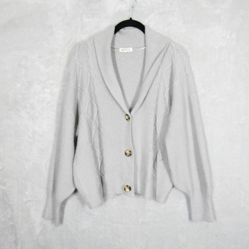 Margeaux & Ellie Sweater Womens XL Gray Shawl Collar Button Up Cable Knit Soft